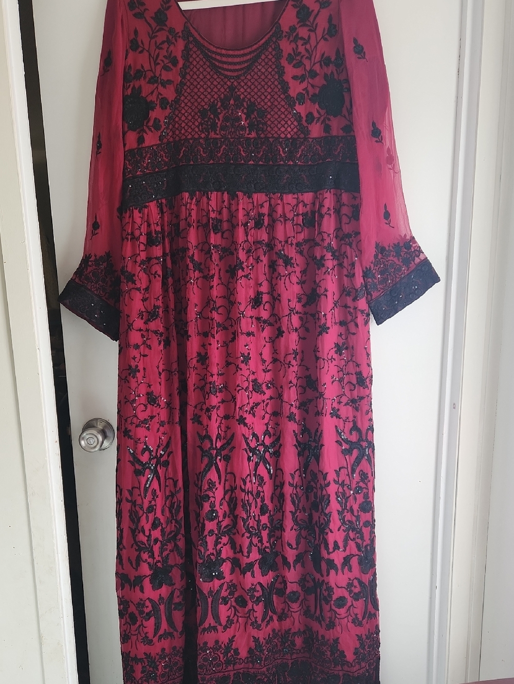 Embroidered Black & Plum Maxi Dress